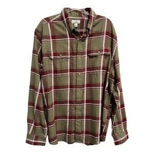Ocean + Coast Long Sleeve Button Down Shirt in Olive Plaid Size XL